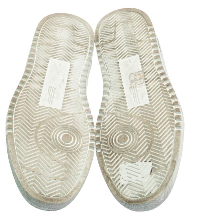 Pre Owned  Off-White White/Silver Leather and Glitter Lace Low Top Sneakers Size 44