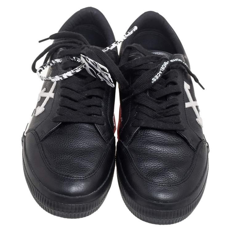 Pre Owned Off-White Black Leather Vulcanized Low Top Sneakers Size 44