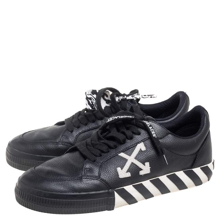 Pre Owned Off-White Black Leather Vulcanized Low Top Sneakers Size 44