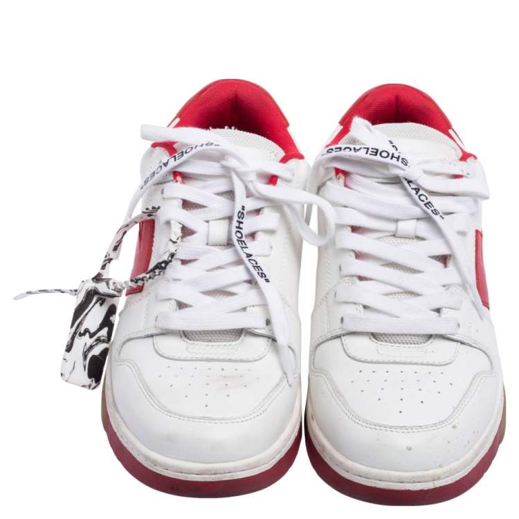 Pre Owned Off-White White/Red Perforated Leather Out Of Office Sneakers Size 41