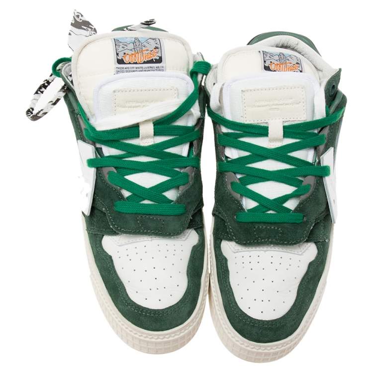 Pre Owned Off White Green/White Leather And Suede Floating Arrow Low Top Sneakers Size 40