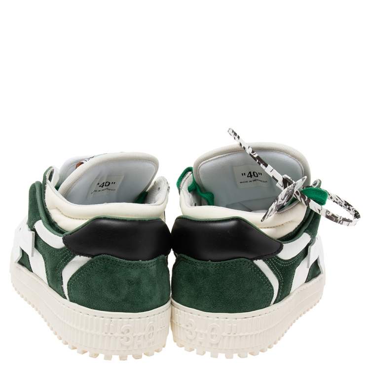 Pre Owned Off White Green/White Leather And Suede Floating Arrow Low Top Sneakers Size 40