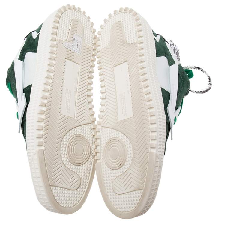 Pre Owned Off White Green/White Leather And Suede Floating Arrow Low Top Sneakers Size 40