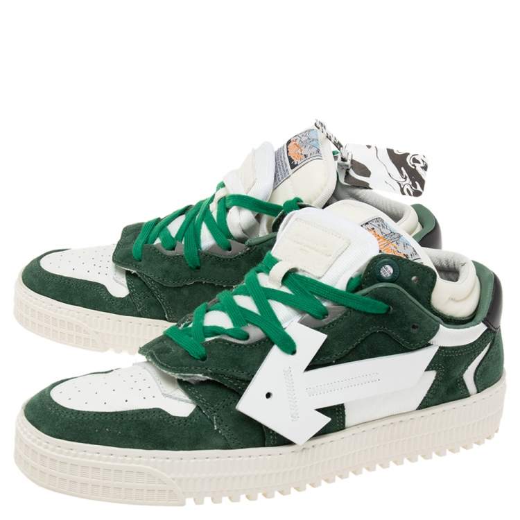 Pre Owned Off White Green/White Leather And Suede Floating Arrow Low Top Sneakers Size 40