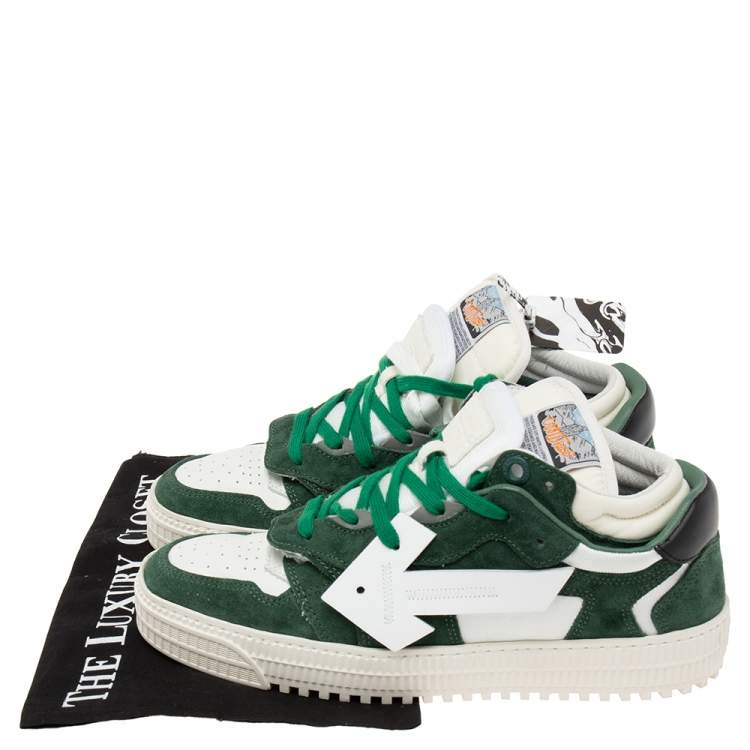 Pre Owned Off White Green/White Leather And Suede Floating Arrow Low Top Sneakers Size 40