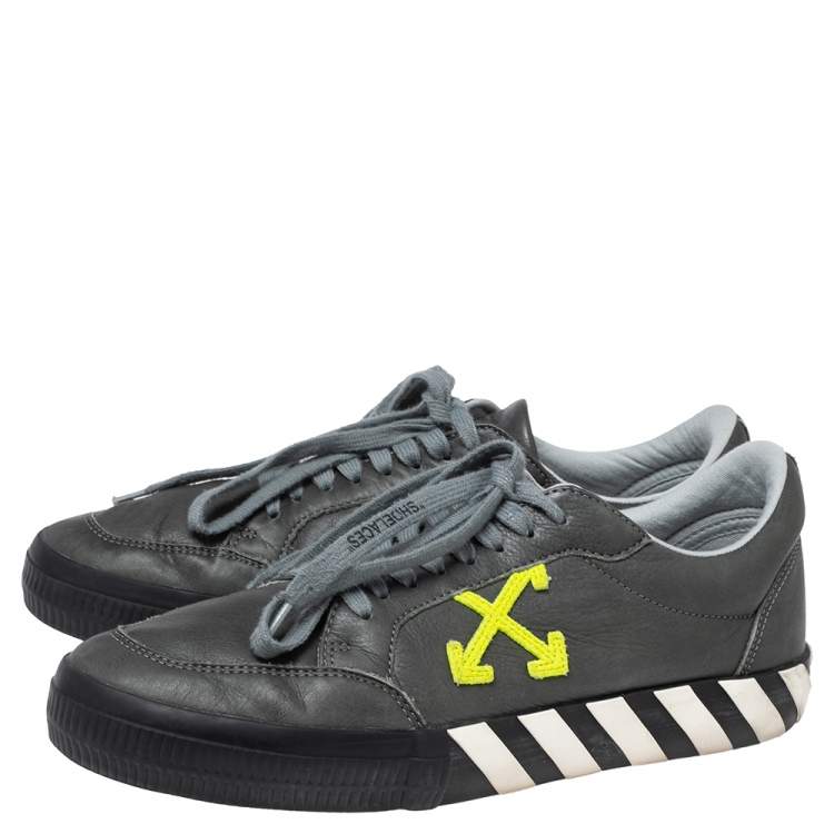 Pre Owned Off White Grey Leather Vulcanized Low Top Sneakers Size 43