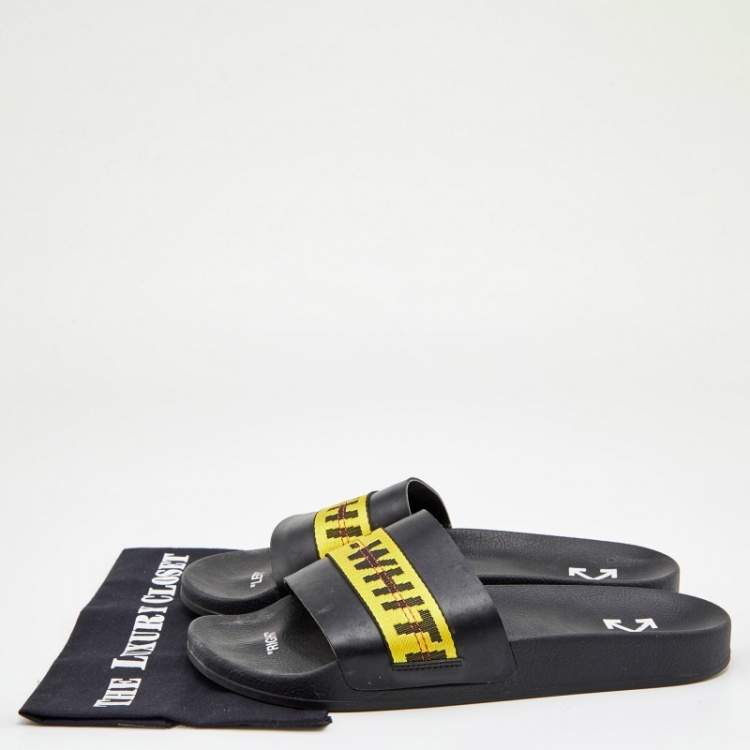 Pre Owned Off-White C/O VIRGIL ABLOH 2020 Black Rubber Industrial Slider Slides Size 46