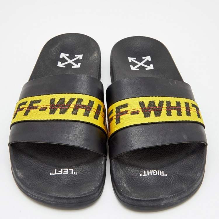 Pre Owned Off-White C/O VIRGIL ABLOH 2020 Black Rubber Industrial Slider Slides Size 46