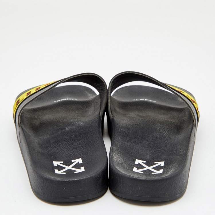 Pre Owned Off-White C/O VIRGIL ABLOH 2020 Black Rubber Industrial Slider Slides Size 46