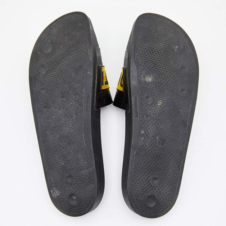 Pre Owned Off-White C/O VIRGIL ABLOH 2020 Black Rubber Industrial Slider Slides Size 46
