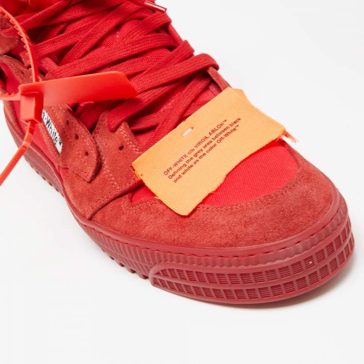 Pre Owned Off-White Red Suede And Canvas Off Court 3.0 High Top Sneakers Size 43