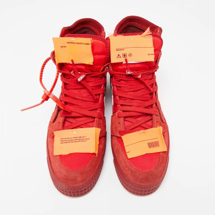 Pre Owned Off-White Red Suede And Canvas Off Court 3.0 High Top Sneakers Size 43