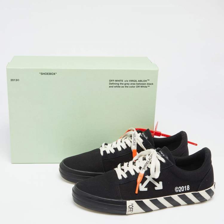 Pre Owned Off-White White/Black Canvas Vulcanized Low Top Sneakers Size 43 
