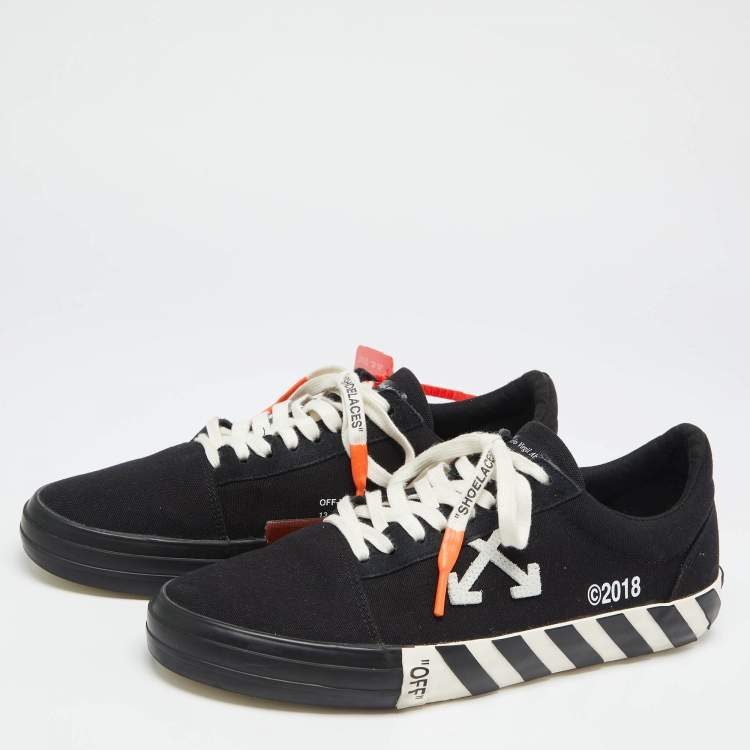 Pre Owned Off-White White/Black Canvas Vulcanized Low Top Sneakers Size 43 