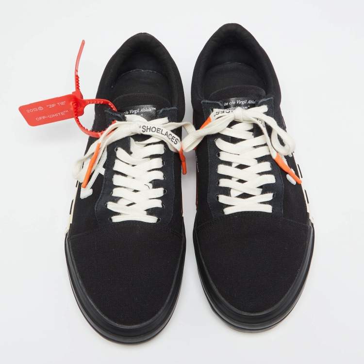 Pre Owned Off-White White/Black Canvas Vulcanized Low Top Sneakers Size 43 