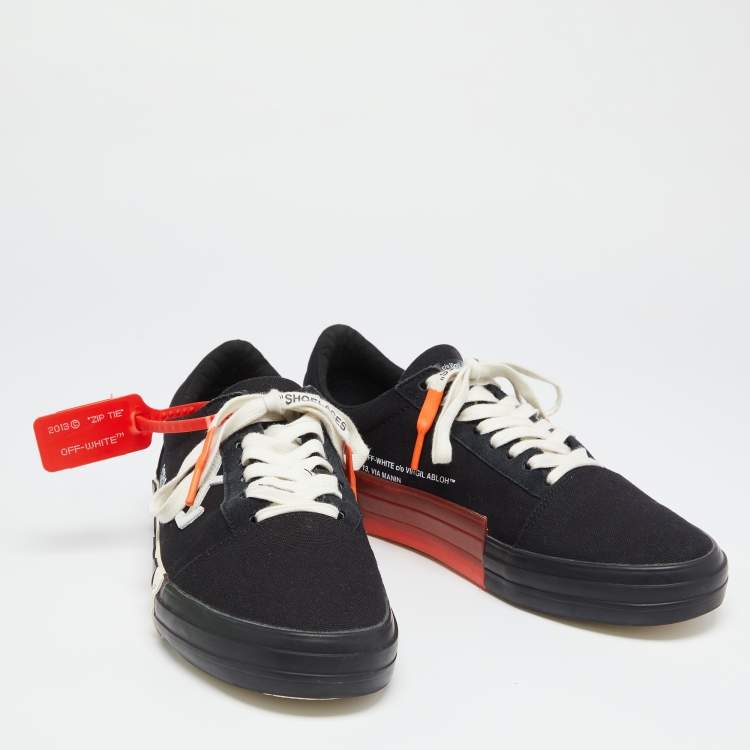 Pre Owned Off-White White/Black Canvas Vulcanized Low Top Sneakers Size 43 