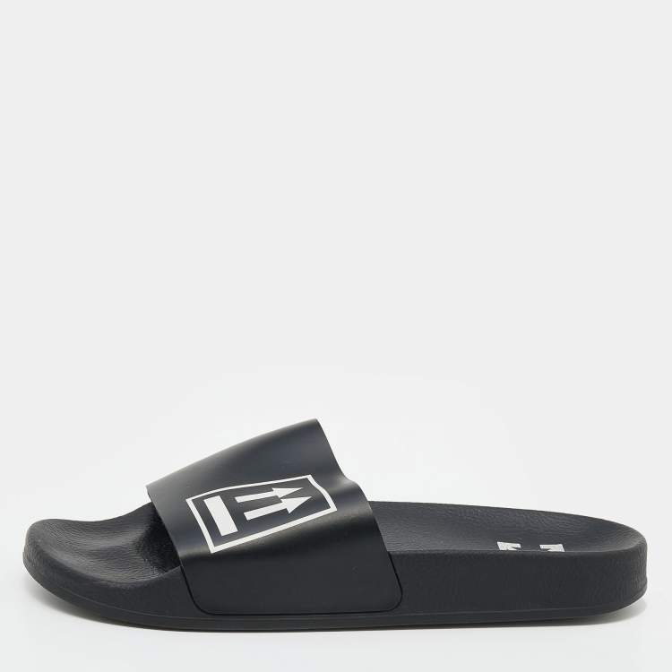 Pre Owned Off-White Black Rubber Printed Flat Slide Sandals Size 41