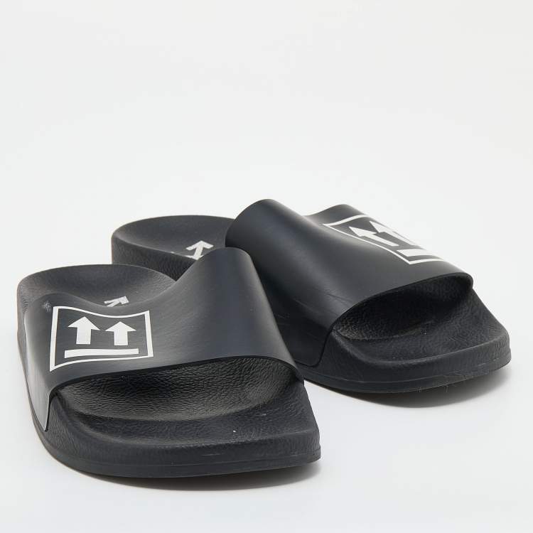 Pre Owned Off-White Black Rubber Printed Flat Slide Sandals Size 41