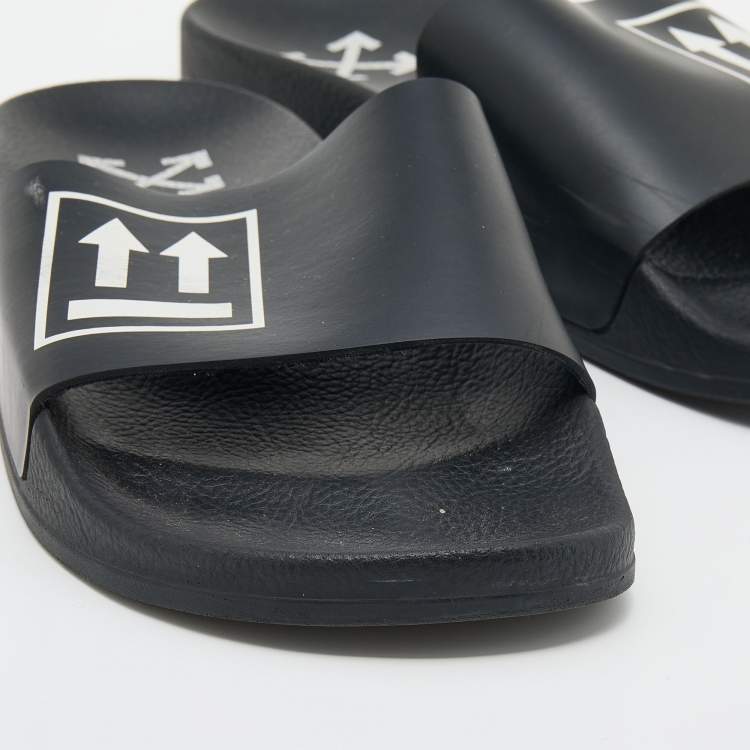 Pre Owned Off-White Black Rubber Printed Flat Slide Sandals Size 41