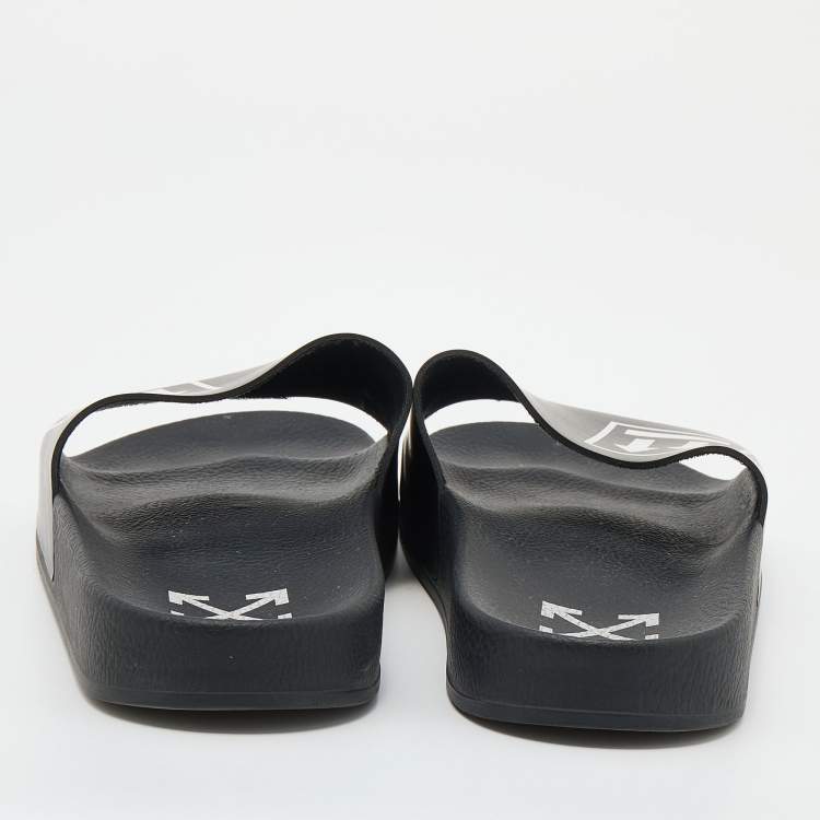 Pre Owned Off-White Black Rubber Printed Flat Slide Sandals Size 41