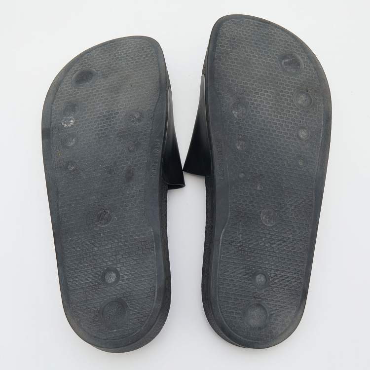 Pre Owned Off-White Black Rubber Printed Flat Slide Sandals Size 41
