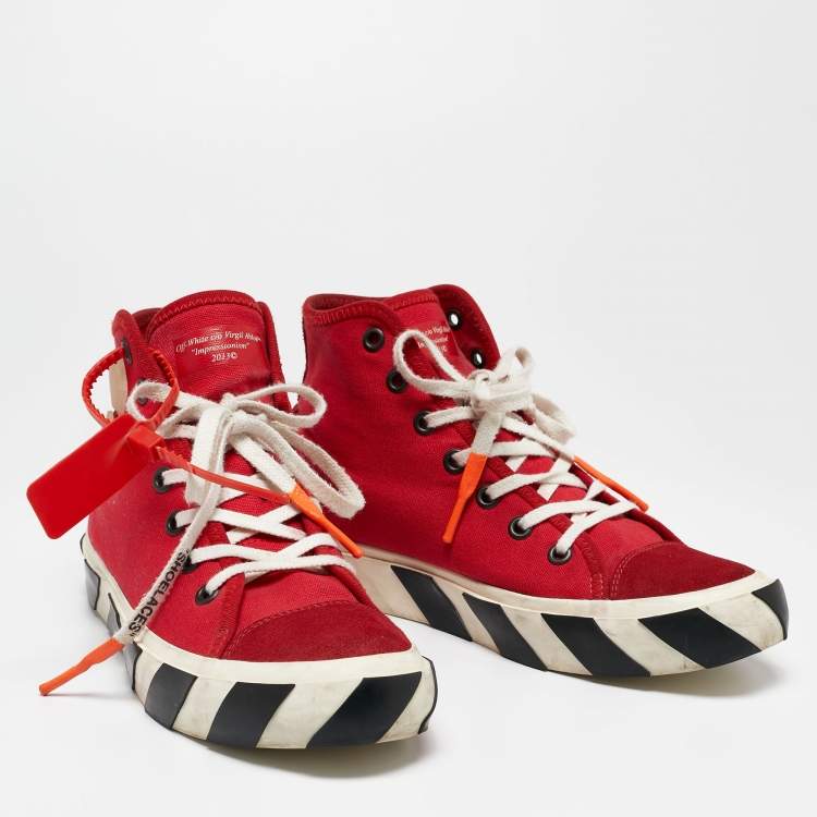 Pre Owned Off-White Red Canvas High Top Sneakers Size 42
