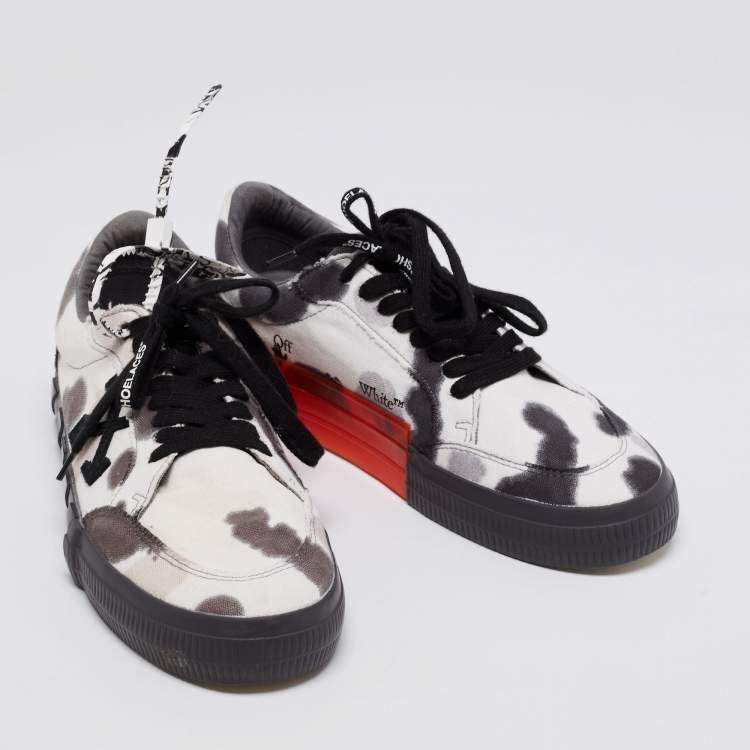 Pre Owned Off-White White/Black Tie-Dye Vulcanized Canvas Low-Top Sneakers Size 42