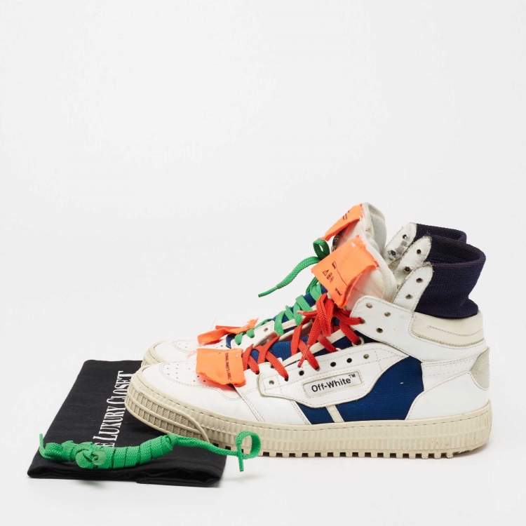 Pre Owned Off-White White/Blue Leather And Canvas Off Court 3.0 High Top Sneakers Size 41