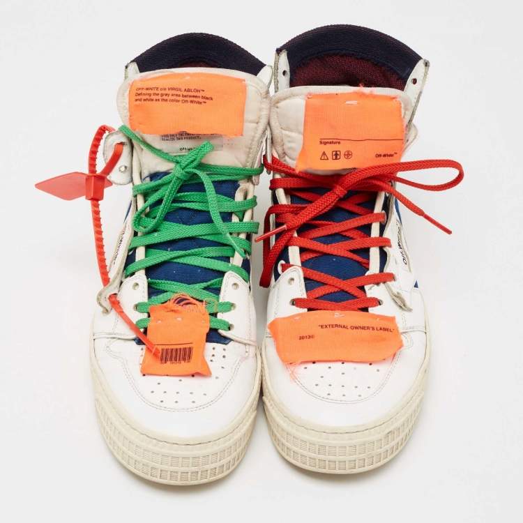 Pre Owned Off-White White/Blue Leather And Canvas Off Court 3.0 High Top Sneakers Size 41