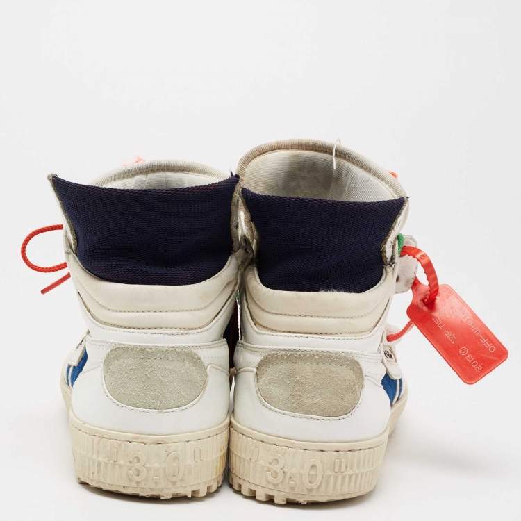 Pre Owned Off-White White/Blue Leather And Canvas Off Court 3.0 High Top Sneakers Size 41