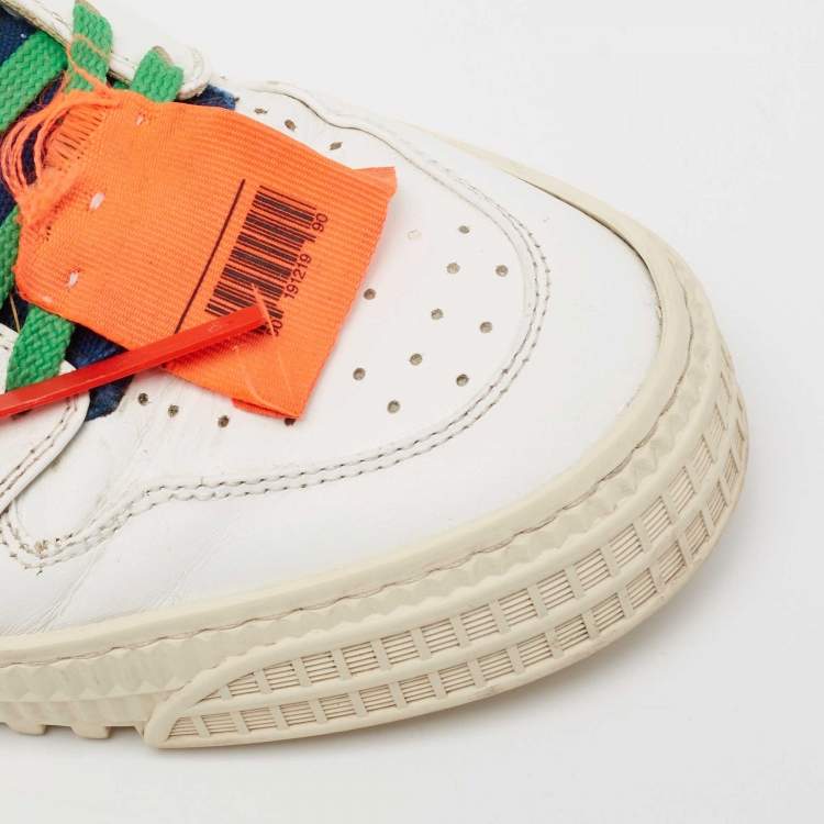 Pre Owned Off-White White/Blue Leather And Canvas Off Court 3.0 High Top Sneakers Size 41