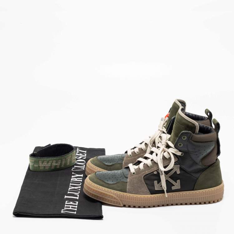 Pre Owned Off-White Green Nubuck Leather And Suede Off Court 3.0 High-Top Sneakers Size 42