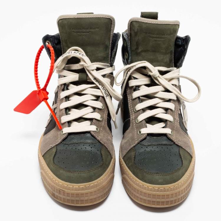 Pre Owned Off-White Green Nubuck Leather And Suede Off Court 3.0 High-Top Sneakers Size 42