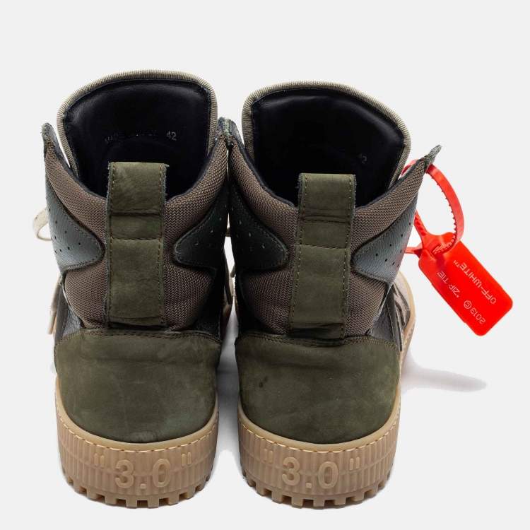 Pre Owned Off-White Green Nubuck Leather And Suede Off Court 3.0 High-Top Sneakers Size 42