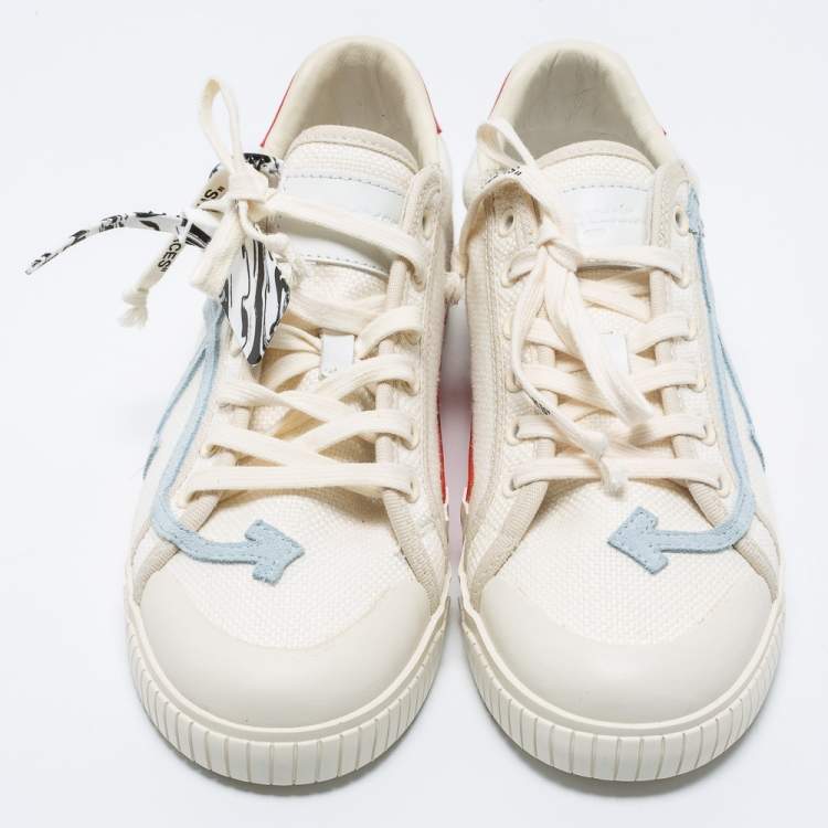 Pre Owned Off-White White/Red Canvas And Leather Vulcanised Sneakers Size 42