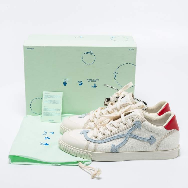 Pre Owned Off-White White/Red Canvas And Leather Vulcanised Sneakers Size 42