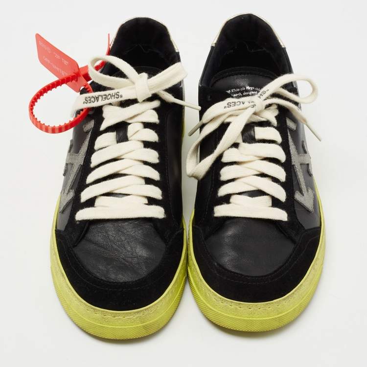 Pre Owned Off-White Black Leather And Suede Official Low Top Sneakers Size 40 
