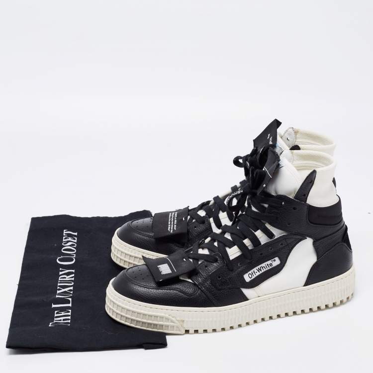 Pre Owned Off-White White/Black  Leather And Canvas Off Court 3.0 High Top Sneakers Size 39