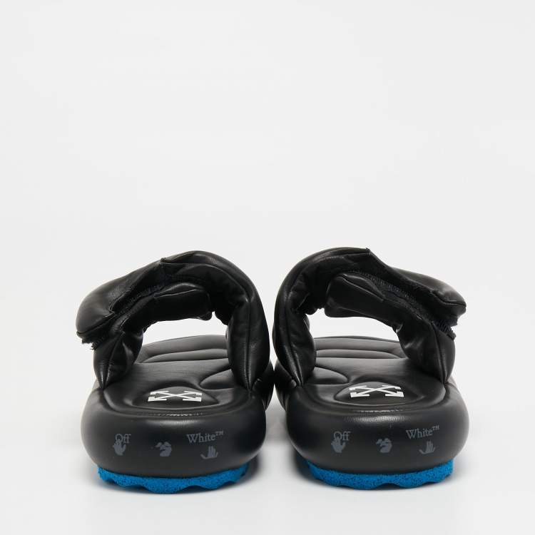 Pre Owned Off-White Black Leather Meteor Flat Slides Size 39