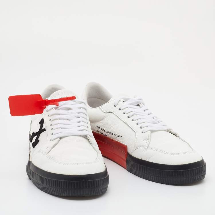 Pre Owned Off-White White/Black Leather Vulcanized Low Top Sneakers Size 44