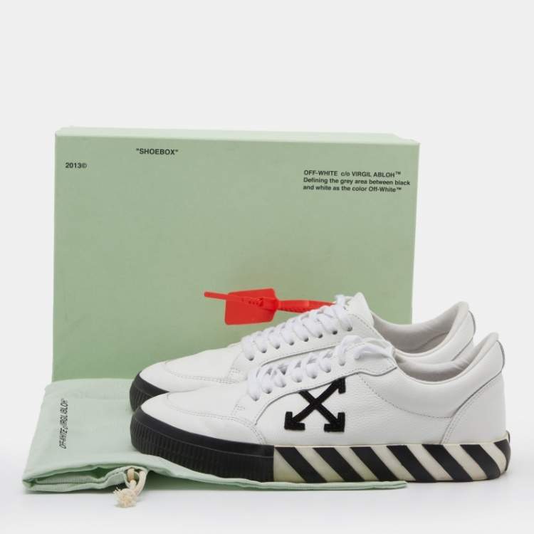 Pre Owned Off-White White/Black Leather Vulcanized Low Top Sneakers Size 44