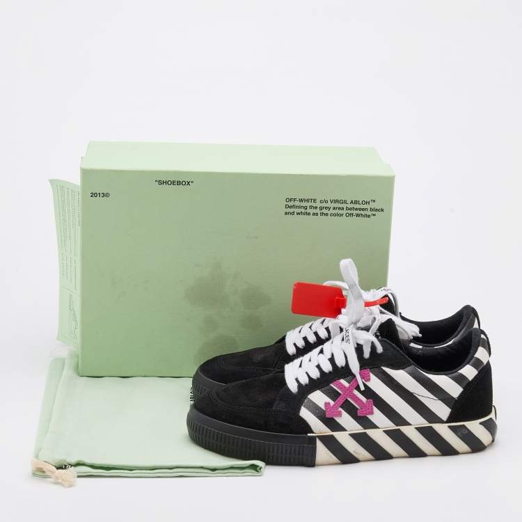 Pre Owned Off-White Black/White Canvas and Suede Diag Vulcanized Sneakers Size 41