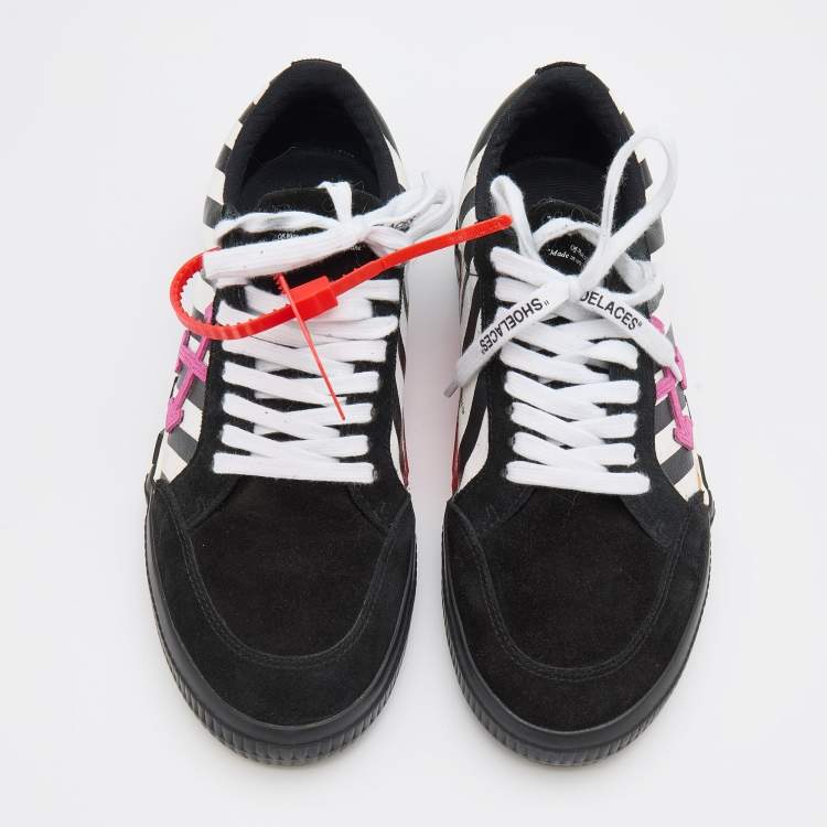 Pre Owned Off-White Black/White Canvas and Suede Diag Vulcanized Sneakers Size 41