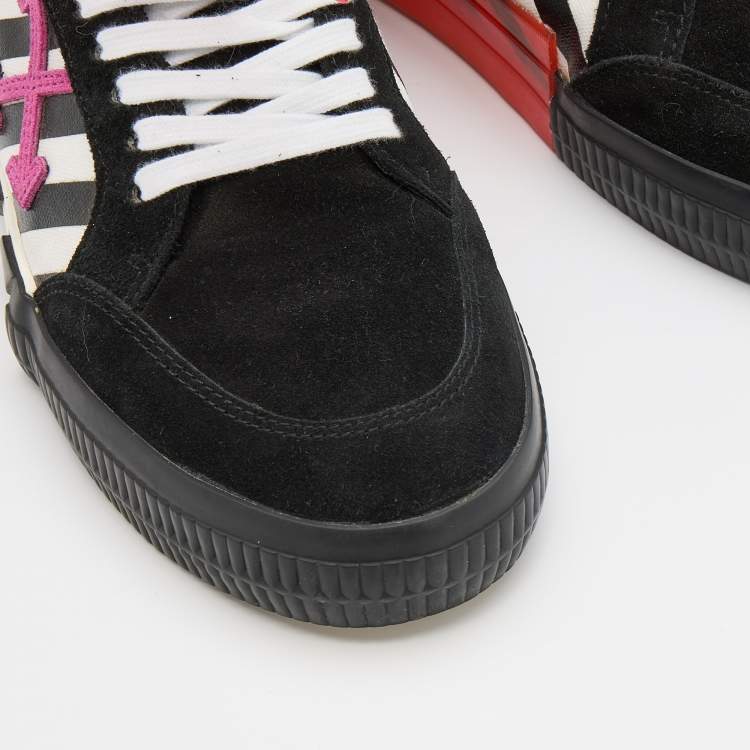 Pre Owned Off-White Black/White Canvas and Suede Diag Vulcanized Sneakers Size 41