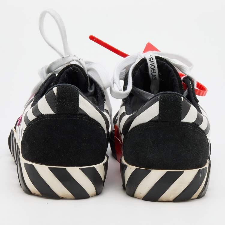 Pre Owned Off-White Black/White Canvas and Suede Diag Vulcanized Sneakers Size 41