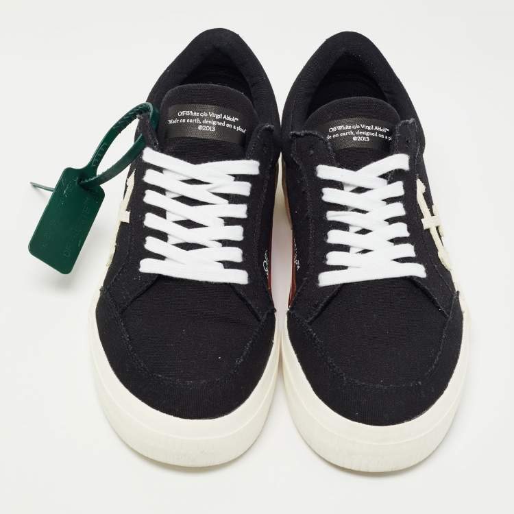 Pre Owned Off White Black Canvas Vulcanized Low Top Sneakers Size 39