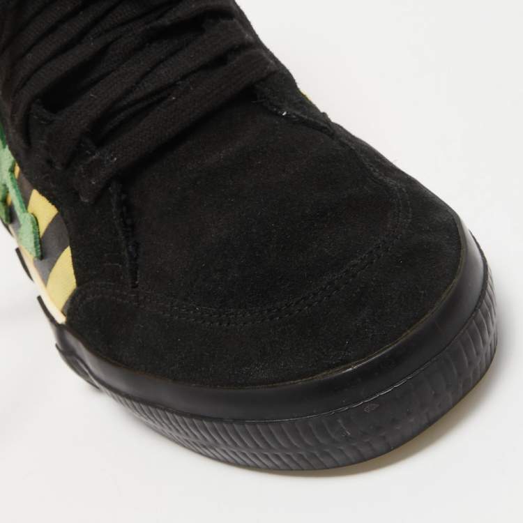 Pre Owned Off White Black/Yellow Suede and Canvas Vulcanized Striped Sneakers Size 43