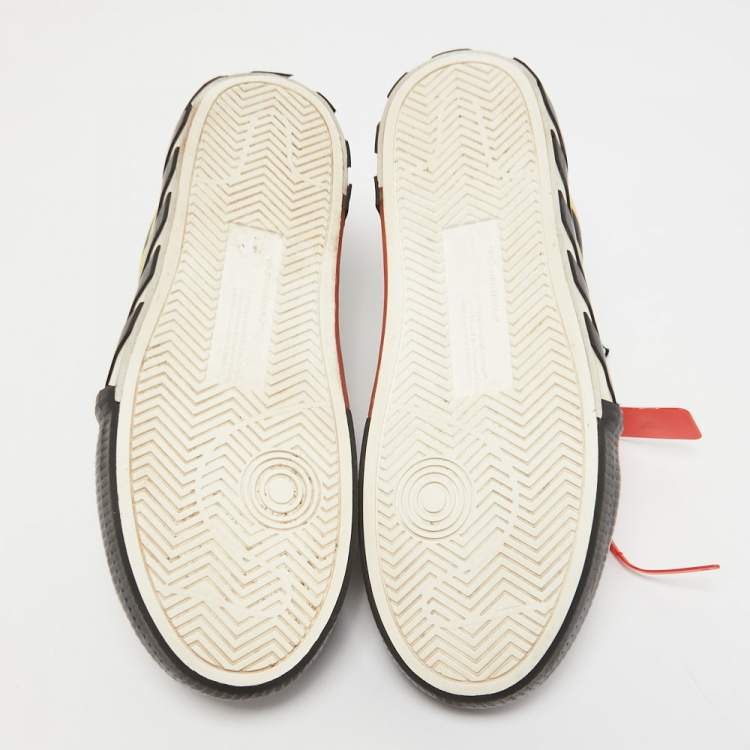 Pre Owned Off White Black/Yellow Suede and Canvas Vulcanized Striped Sneakers Size 43