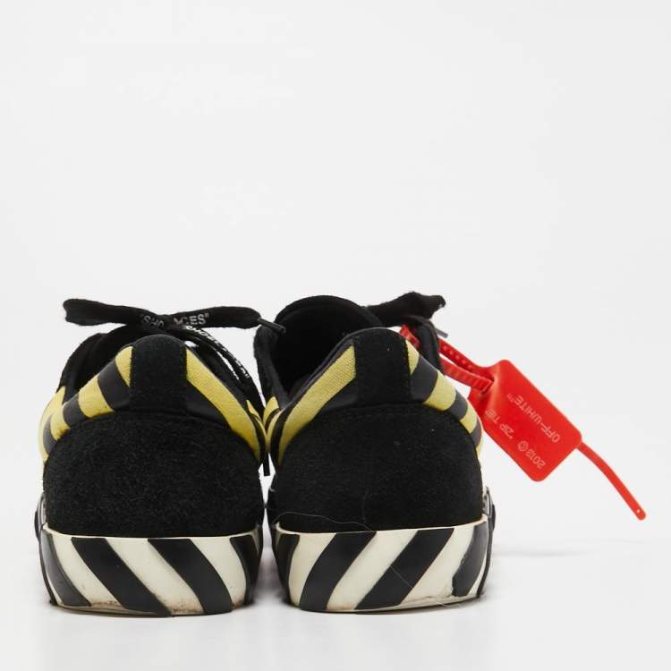 Pre Owned Off White Black/Yellow Suede and Canvas Vulcanized Striped Sneakers Size 43