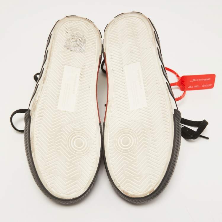 Pre Owned Off-White Black Canvas and Suede Vulcanized Striped Low Top Sneakers Size 41